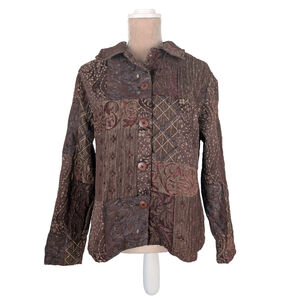Coldwater Creek Jacket Patchwork Textured Brocade Sz L Burgundy Victorian Art